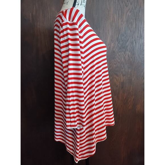Orvis Large Tunic Top 4th of July Striped Red White Stretch 3/4 sleeve viscose - Picture 2 of 6